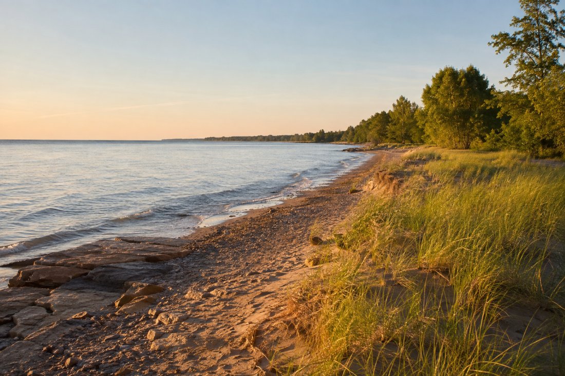 Lake shoreline at golden hour — Clarington